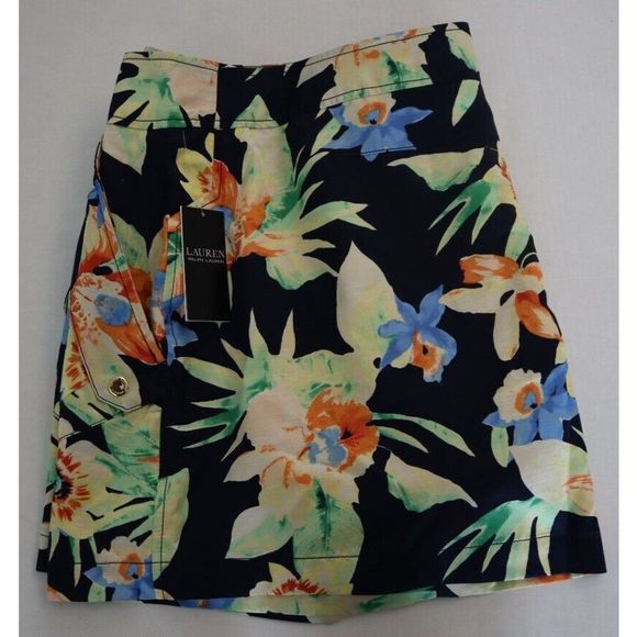 Lauren Ralph Lauren 637675 Women's Plus Sz 18 Navy Floral Shantung Shorts $145 - Picture 7 of 7